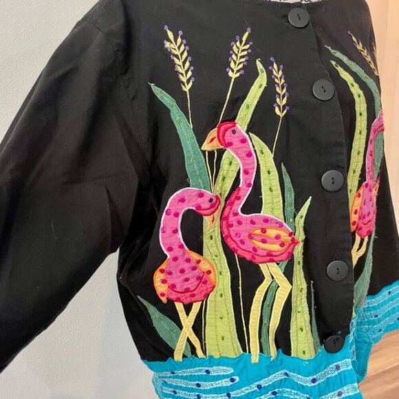 90’s Y2K FLAMINGO ALL OVER BLAZER COAT EMBROIDERED BEADED SZ XL RARE  ECLECTIC - Picture 10 of 16